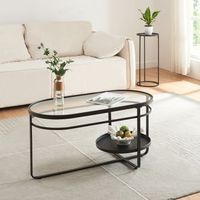 mesa de centro kumla ovalada metal cristal 90x43x46cm - negro encasa