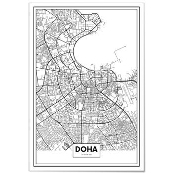 Panorama Cuadro De Aluminio Mapa De Ciudad Doha 70x100 Cm