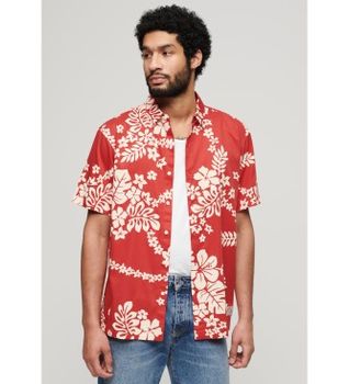 Superdry para hombre. M4010353A Camisa hawaiana rojo (S), Casual, Algodón, Manga corta