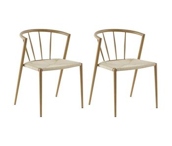Homcom pack de 2 sillas de comedor con asiento de cuerda de papel sillas de cocina apilables estilo moderno carga 120 kg 51x51x71 cm roble y crema