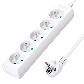 Aigostar Regleta alargador de 5 enchufes 16A 2P + E con cable de 1.5 metros e. Color Blanco