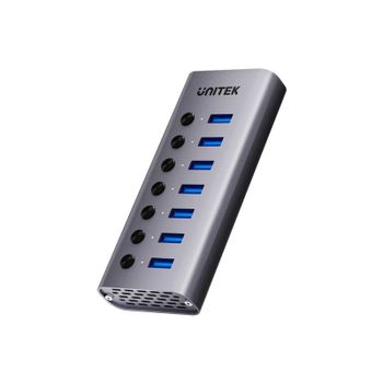 Hub UNITEK 7 puertos 5000 Mbit/s modelo H1314A01-EU con alimentación DC y USB-C
