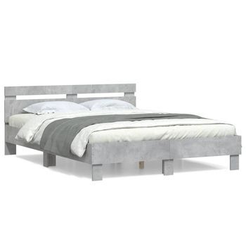 Cama Con Cabecero Madera De Ingeniería Gris Hormigón 150x200 Cm Vidaxl