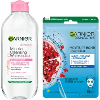 Garnier Micellar Water Sensitive Skin and Hydrating Face Sheet Mask for Dehydrated Skin Kit Exclusive