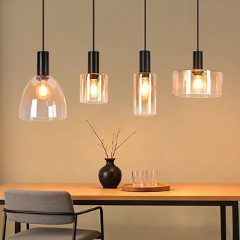 Lámpara Colgante De Cristal De 4 Luces Estilo Industrial Vintage Casquillo E27 Altura Regulable Para Salón Y Comedor Zmh