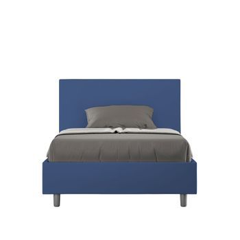 Cama De Una Plaza Y Medio Con Almacenaje Acolchada 120x190 Cuero Sintético Azul Adele
