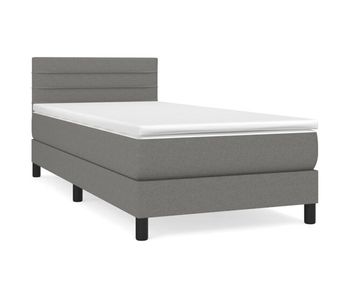 Cama box spring con colchón tela gris oscuro 90x190 cm rayas horizontales
