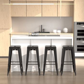 Conjunto De 4 Taburetes De Bar De Metal Homcom 43x43x76 Cm - Negro