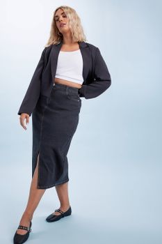 Yours Falda Vaquera Añil Midaxi Con Abertura, Mujer Curvy Y Tallas Grandes, Yours