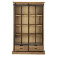vitrina industrial de mango macizo con puerta corredera