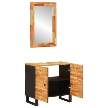 Juegos De Baño Con Puerta 2 Piezas Natural Madera De Mango Maciza