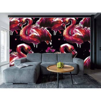 Fotomural Vinilo Flamencos Rosados Pintura 350 X 250 Cm