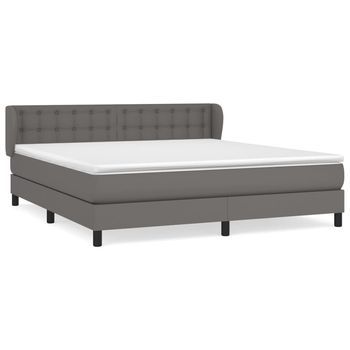 Cama Box Spring Con Colchón Cuero Sintético Gris 180x200 Cm Vidaxl