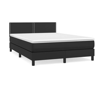 Cama box spring con colchón cuero sintético negro 140x200cm liso con clavos