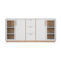 aparador 4 puertas 3 cajones con decoracion blanco y madera - l204 cm
