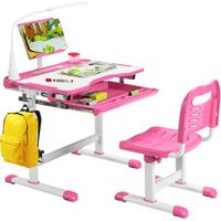 set escritorio y silla para ninos altura regulable mesa para estudiar y silla costway 71 x 52 x 52 cmdorado