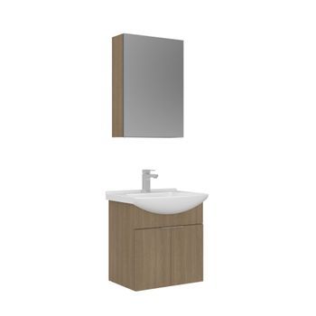 Conjunto De Mueble Con Lavabo Y Espejo (2 Piezas)  - 55 X 50 X 58 Cm - Roble
