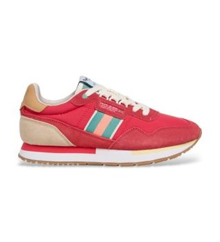 Pepe Jeans para mujer. PLS400020 Zapatillas de Piel Aiden Tape rosa (37), Rojo, Plano, Cordones, Casual