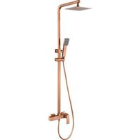 set de ducha monomando oro rosa en acero y laton con barra extraible y rociador plano anti-calcare