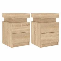 pack 2 uds mesitas de noche  mesilla de noche con luces led roble sonoma 35x39x55 cm