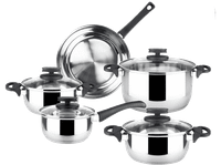 bateria de cocina - magefesa 01bxstyle09 acero inoxidable tapas cristal 3x cacerolas 24 20 y 18 cm 1x cazo 16 sarten 24 inox