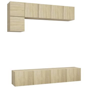 Muebles De Pared De Tv 5 Piezas Aglomerado Color Roble Sonoma