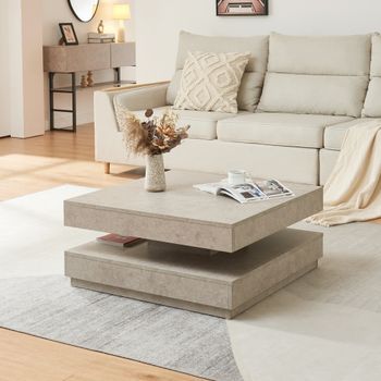 Mesa De Centro Florenz Con Tablero Giratorio 76x76x38 Cm - Efecto Hormigón Claro [en.casa]