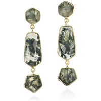 jorge revilla pendientes pendientes largos de agata musgo de plata con bano de oro 18k para mujer