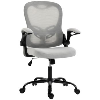 HOMCOM Silla de Oficina Ergonómica Sillón de Oficina de Malla Reposabrazos Abatibles Altura Ajustable Función de Balanceo Gris   Aosom España
