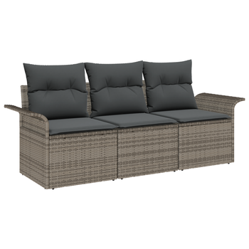 Set De Sofá De Jardín De 3 Uds Con Cojines Gris Ratán Poliéster Cfw586372