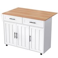 carrito de cocina con tablero plegable isla de cocina blanca con ruedas y almacenamiento mdf y madera 129x71x915 cm