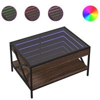 mesa de centro de salon con estante diseno moderno con led 70 x 50 x 38 cm madera de ingenieria marron vidrio metal dec037468