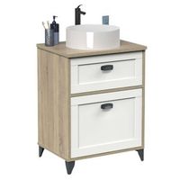 mueble de bano 60 cm toscana con 2 cajones estilo nordico color blanco y roble cambrian con lavabo