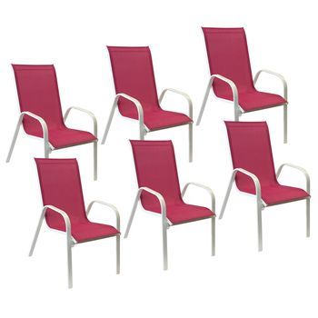 Pack De 6 Sillas Marbella En Textileno Rosa Aluminio Blanco