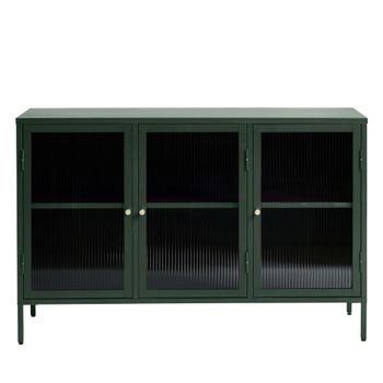 Aparador de 3 puertas de vidrio estriado y metal l132cm - verde oscuro