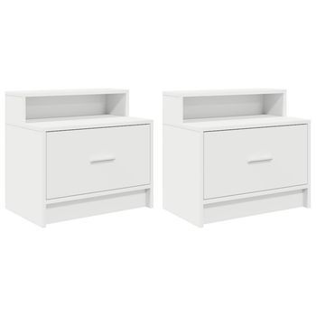 Pack 2 Uds Mesitas De Noche | Mesilla De Noche Con Cajón Blanco 51x31x47 Cm