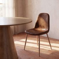 silla de comedor de tela efecto piel marron y acero