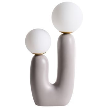 Lámpara De Mesa Decorativa Estilo Retro 2 Pantallas Esféricas Base En Forma De U Gris Tulun