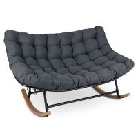 costway silla mecedora doble de metal con cojin relleno de espuma pp resistente carga 320 kg para salon y terraza 150 x 1105 x 81 cm gris oscuro