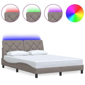 Estructura Cama Con Led Sin Colchón Tela Gris Taupe 120x200 Cm