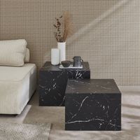 mesa de centro cuadrada con efecto marmol set de 2 negro