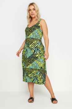 Yours Vestido Playero Verde Estampado Animal Mixto, Mujer Curvy Y Tallas Grandes, Yours