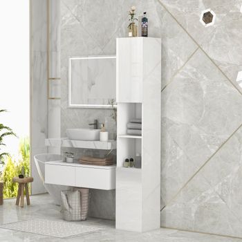 Armario De Baño De Melamina Kleankin 30x30x81,5 Cm Blanco Brillo