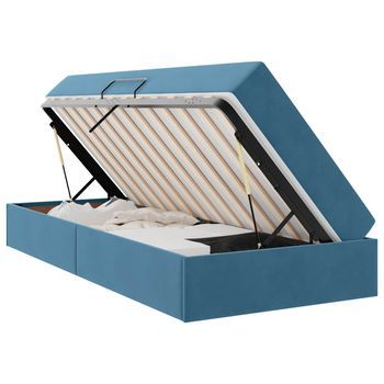 Cama Individual | Cama Para Adulto | Cama Con Almacenamiento Y Colchón Azul Oscuro 90 X 200 Cm