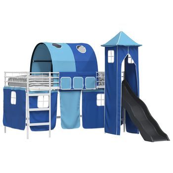 Cama Litera Para Niños Liso Blanco Y Azul 90 X 200 Cm Metal Vidaxl