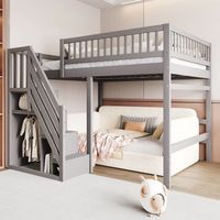 cama para ninos y adolescentes de madera maciza con escalera y almacenamiento barrera alta 140x200 cm gris