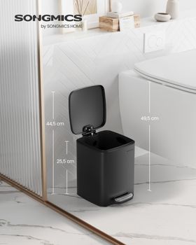 Papelera de baño de 6 l con pedal de acero negro
