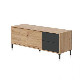 Mueble Tv De 2 Cajones Y 2 Puertas 130 Cm Lea Gris Antracita - Roble Nodi 130 X 47 X 41 Cm