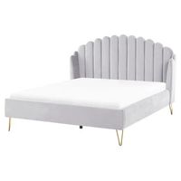 cama con somier de terciopelo gris claro dorado 160 x 200 cm cabecero ambillou