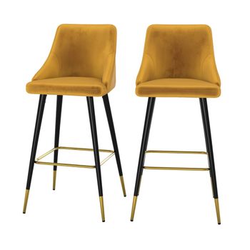 Juego de 2 sillas de bar de terciopelo amarillo curry 78 cm